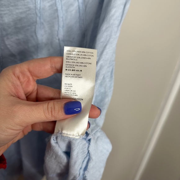 We The Free Women's Light Blue Linen‎ Cotton Relaxed Fit Short Sleeve Top Medium - Picture 6 of 7